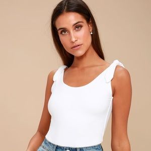 Lulus Pretty Pleased White Tie Strap Bodysuit